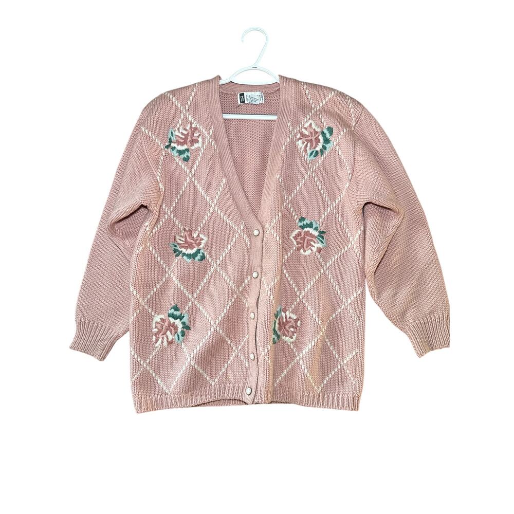SK & Company vintage floral embroidered wool sweater womens‎ large grandmacore